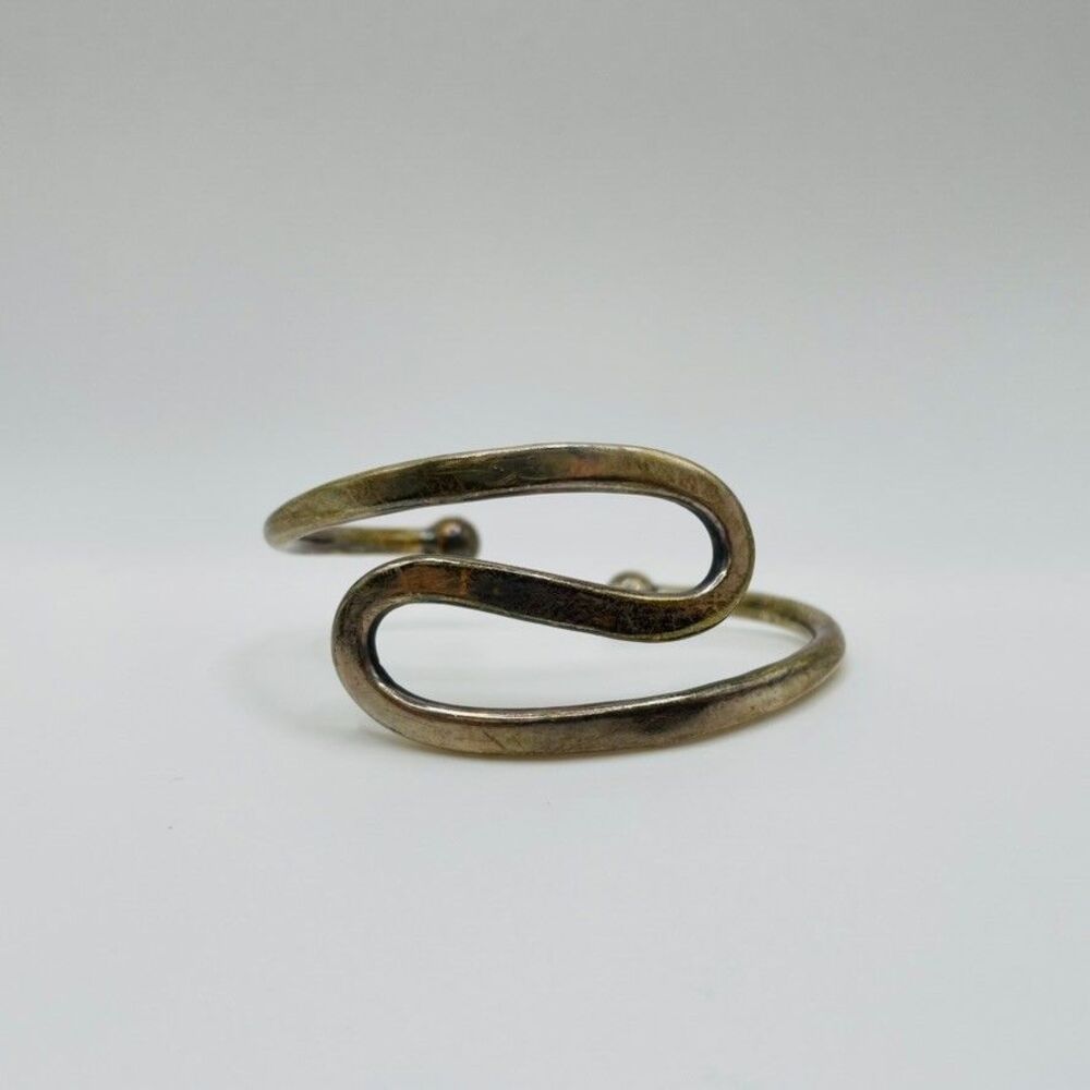 Vintage GJV Sterling Silver Bypass Cuff Bracelet Minimalist Modernist S Curve